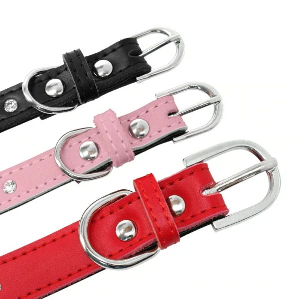 Name Plate Rhinestone Leather Dog Collar Red - Image 3